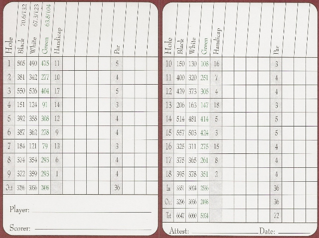 Tomahawk Course Scorecard